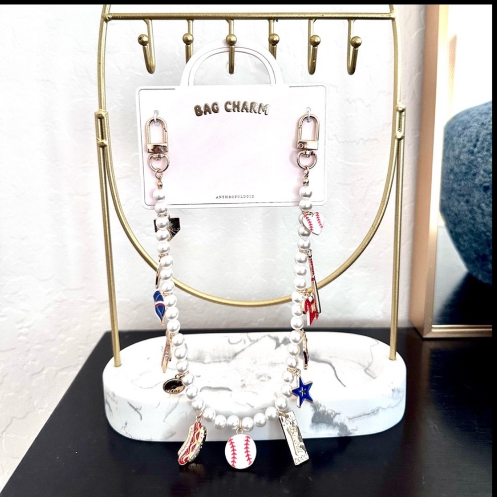 Anthropologie Icon Pearl Bag Charm Game Day Baseball NWT - Picture 6 of 6